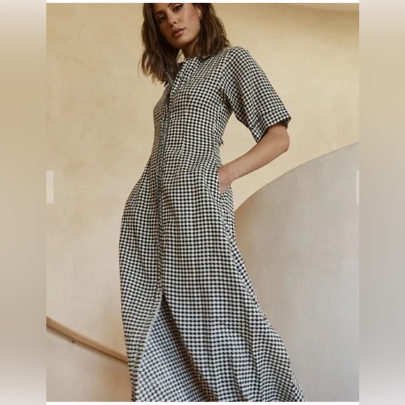 Linen Gaia Geo Shirt Midi Dress in black/white, RARE Size US 8. - Picture 2 of 11